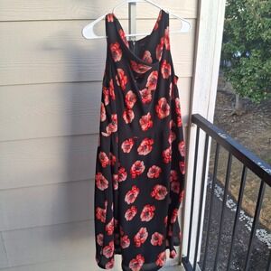 Talbots Woman Black Orange Floral Poppy Cowl Neck Sleeveless Dress Size 14W